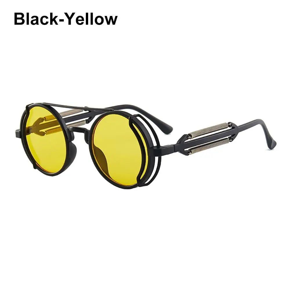 Punk Style Sunglasses for Women & Men Metal and PC Hybrid Frame Sun Glasses Round Frame Street Shooting Eyewear UV Protection