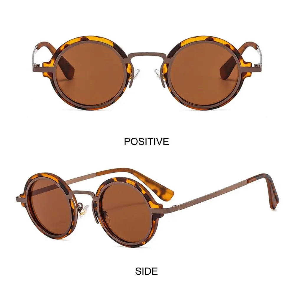 Punk Style Sunglasses for Women & Men Metal and PC Hybrid Frame Sun Glasses Round Frame Street Shooting Eyewear UV Protection