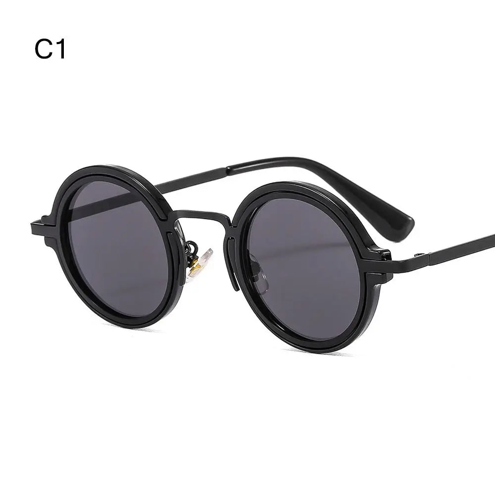 Punk Style Sunglasses for Women & Men Metal and PC Hybrid Frame Sun Glasses Round Frame Street Shooting Eyewear UV Protection