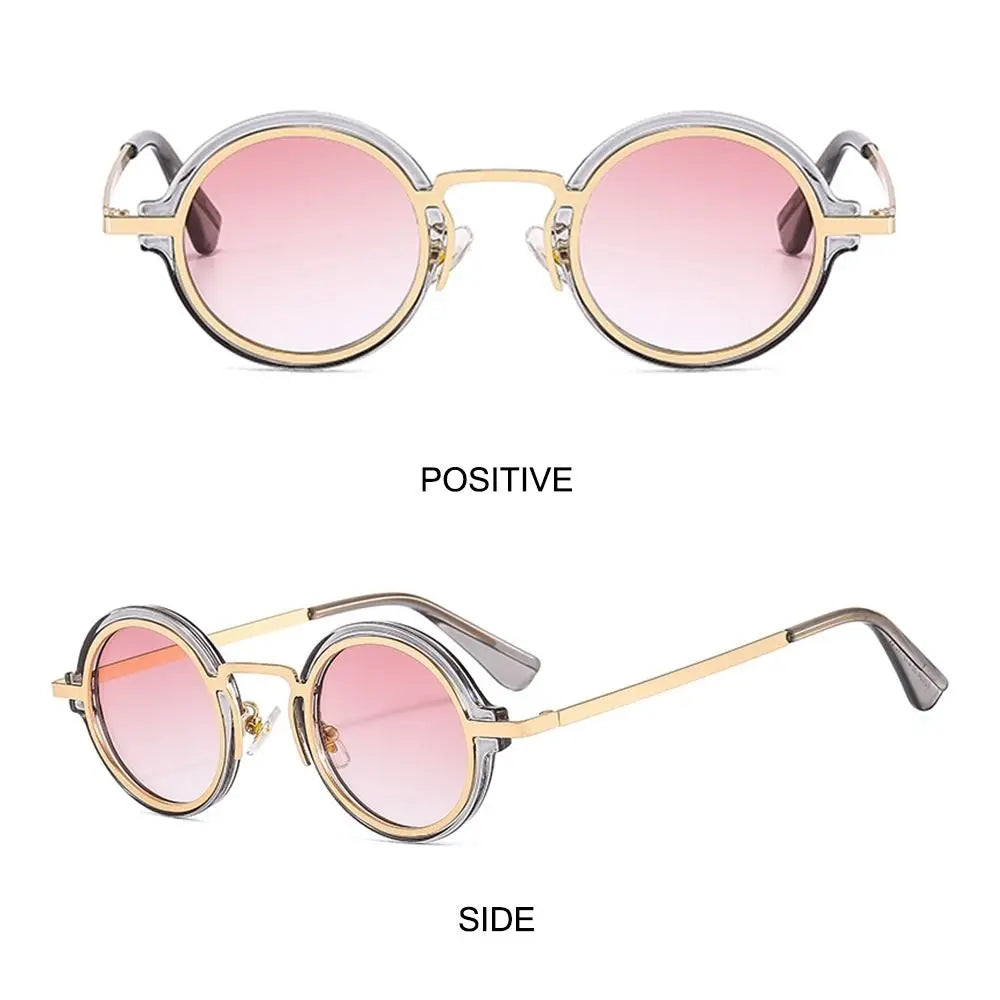 Punk Style Sunglasses for Women & Men Metal and PC Hybrid Frame Sun Glasses Round Frame Street Shooting Eyewear UV Protection