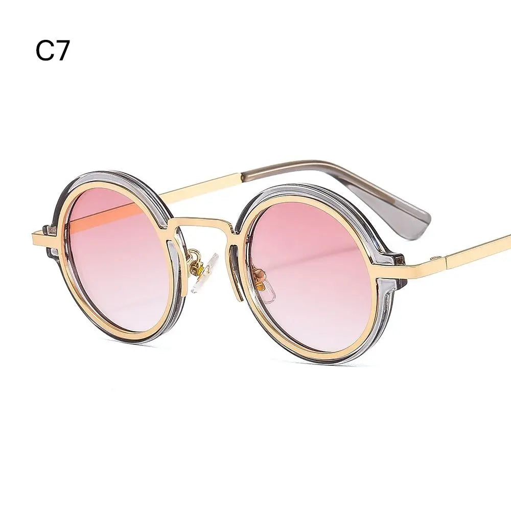 Punk Style Sunglasses for Women & Men Metal and PC Hybrid Frame Sun Glasses Round Frame Street Shooting Eyewear UV Protection