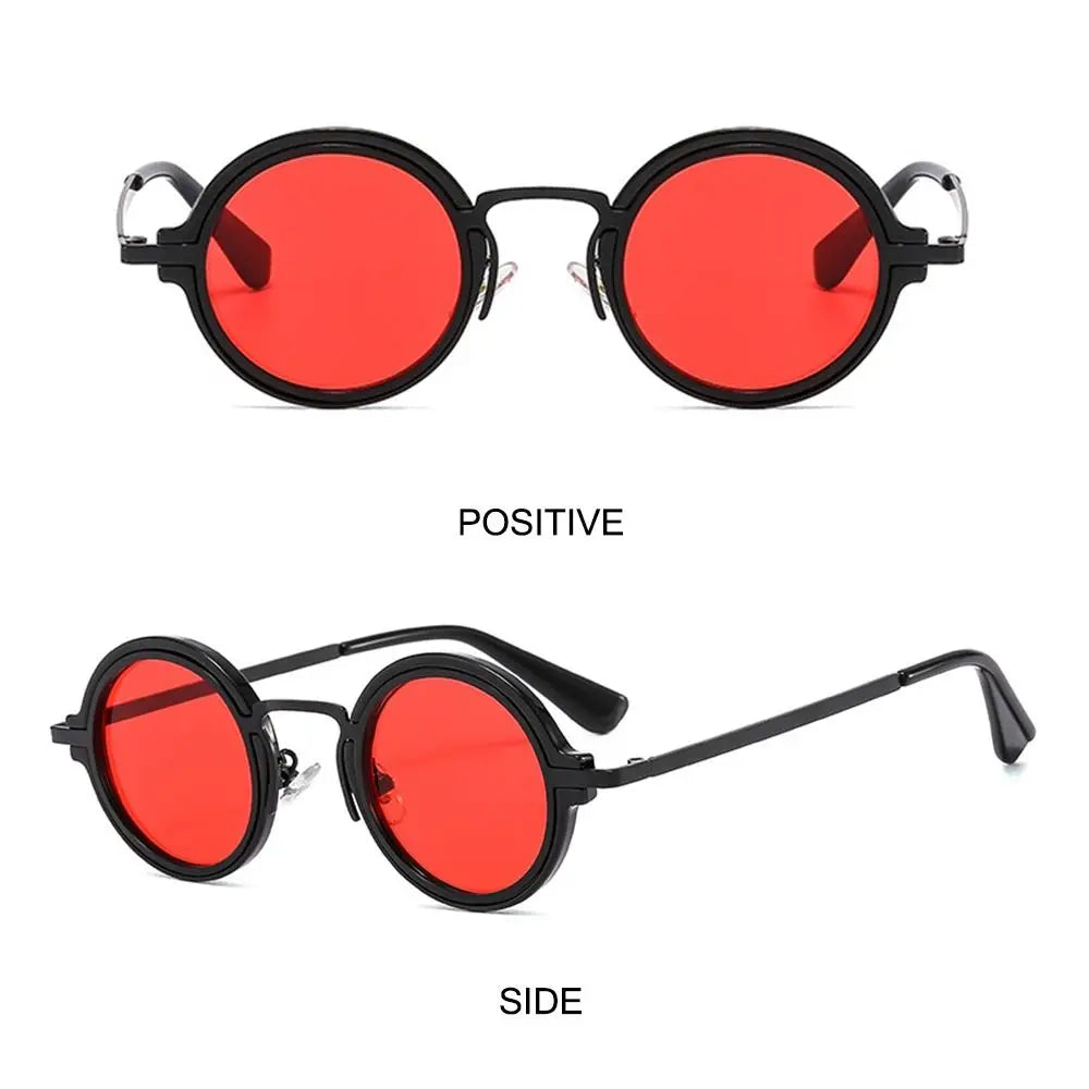 Punk Style Sunglasses for Women & Men Metal and PC Hybrid Frame Sun Glasses Round Frame Street Shooting Eyewear UV Protection