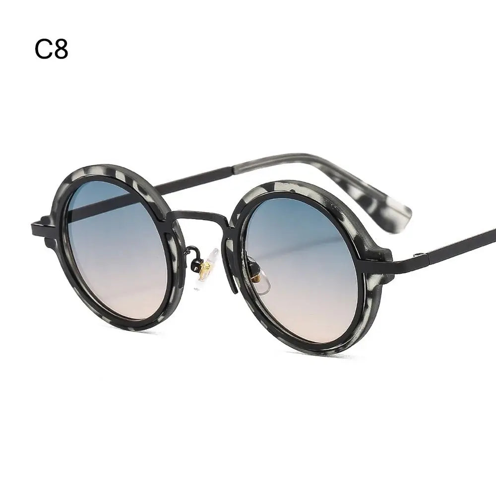 Punk Style Sunglasses for Women & Men Metal and PC Hybrid Frame Sun Glasses Round Frame Street Shooting Eyewear UV Protection