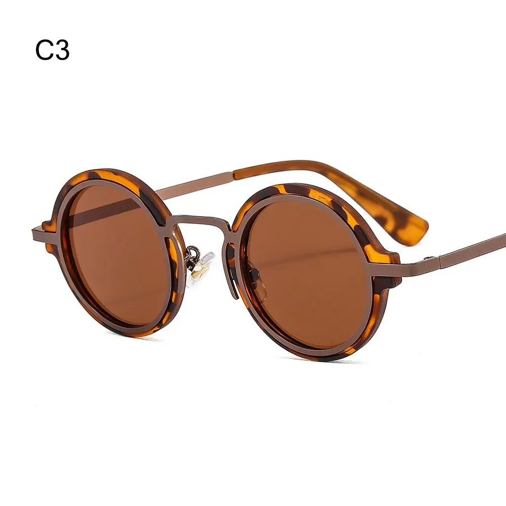 Punk Style Sunglasses for Women & Men Metal and PC Hybrid Frame Sun Glasses Round Frame Street Shooting Eyewear UV Protection
