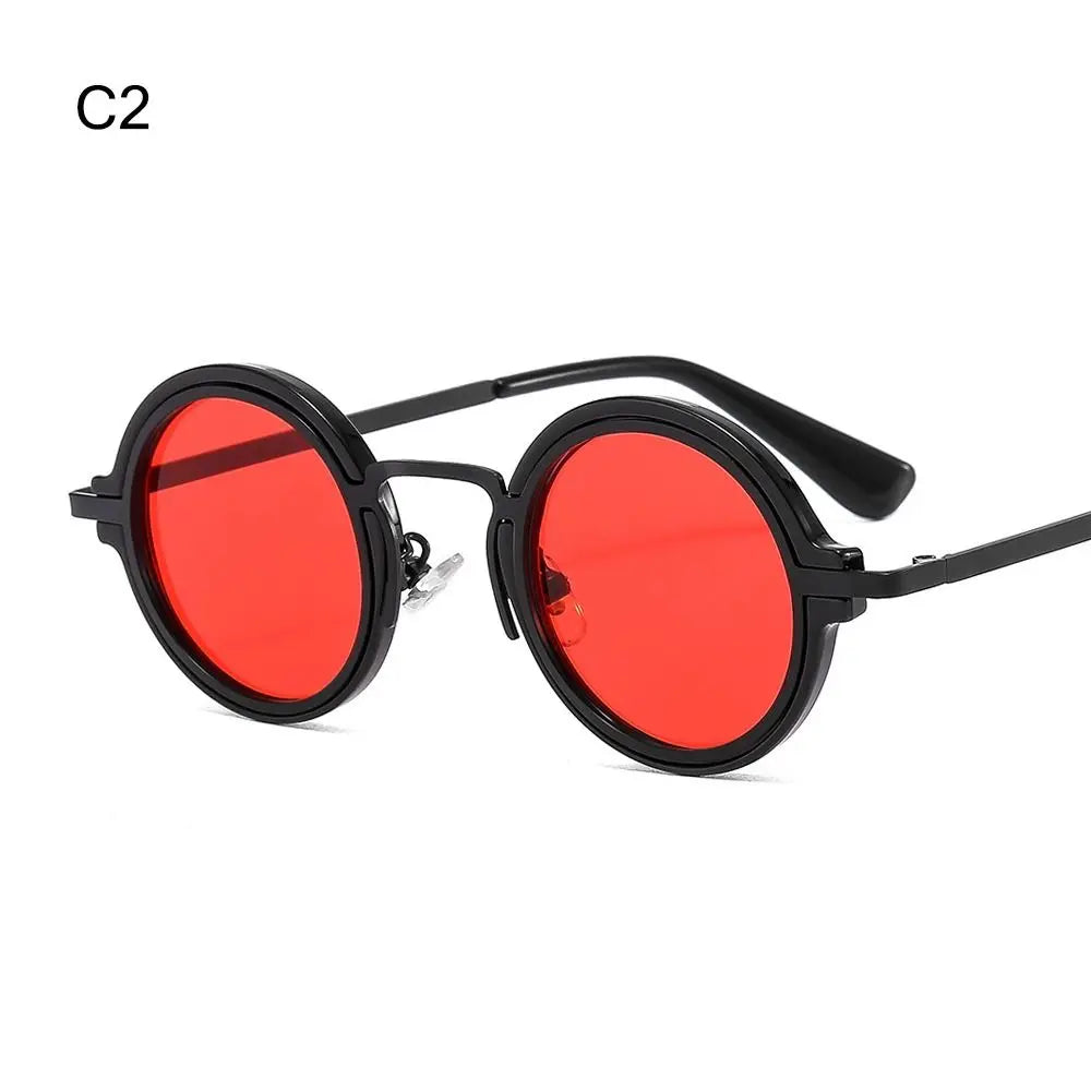 Punk Style Sunglasses for Women & Men Metal and PC Hybrid Frame Sun Glasses Round Frame Street Shooting Eyewear UV Protection