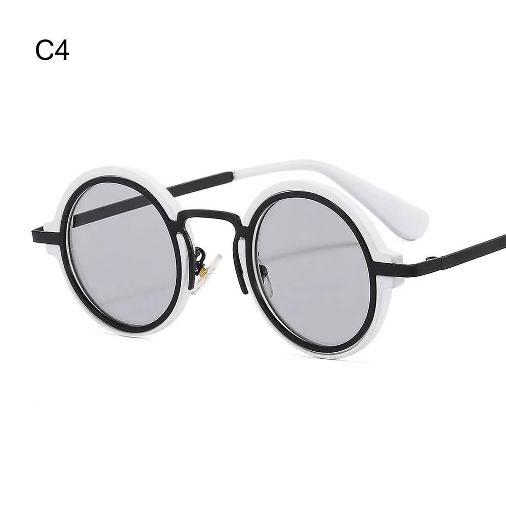 Punk Style Sunglasses for Women & Men Metal and PC Hybrid Frame Sun Glasses Round Frame Street Shooting Eyewear UV Protection