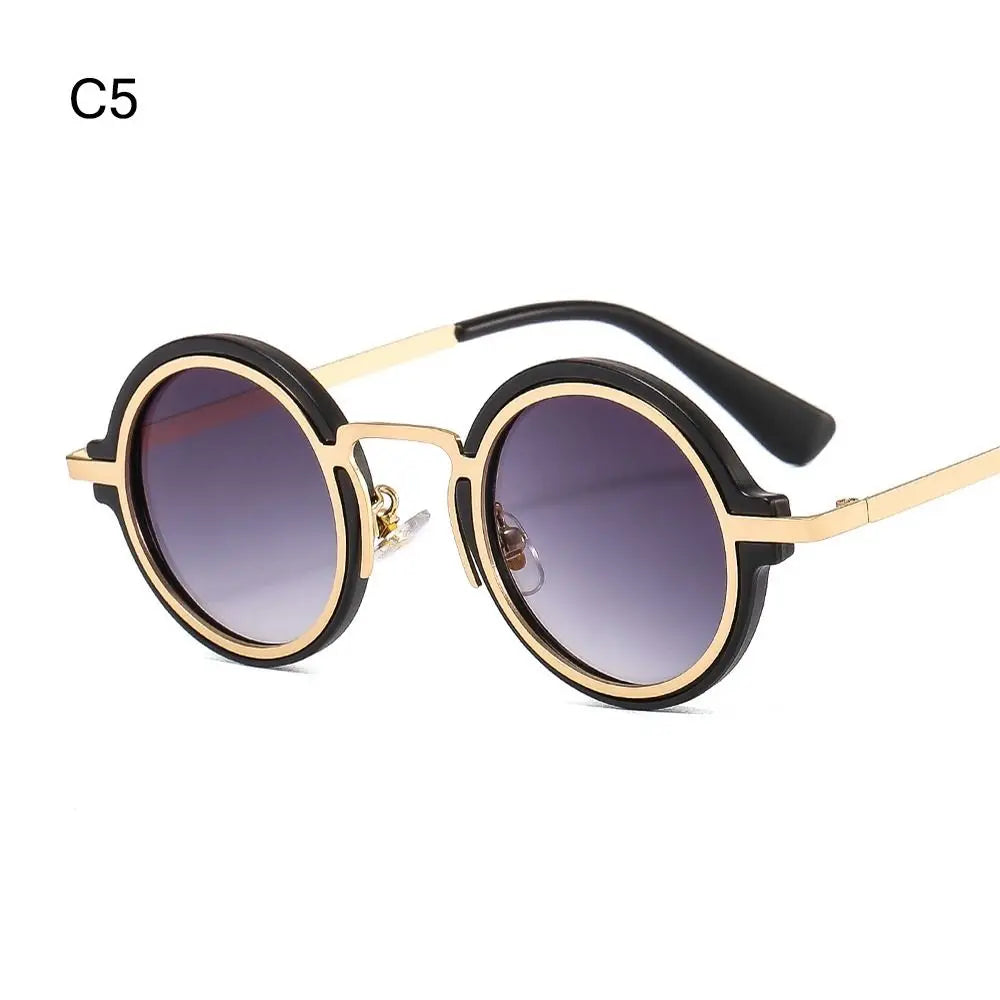 Punk Style Sunglasses for Women & Men Metal and PC Hybrid Frame Sun Glasses Round Frame Street Shooting Eyewear UV Protection