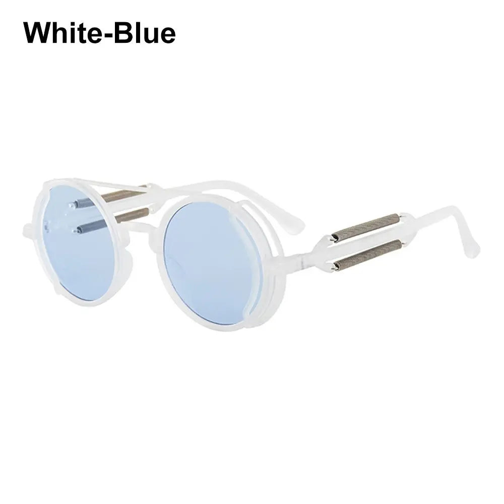 Punk Style Sunglasses for Women & Men Metal and PC Hybrid Frame Sun Glasses Round Frame Street Shooting Eyewear UV Protection