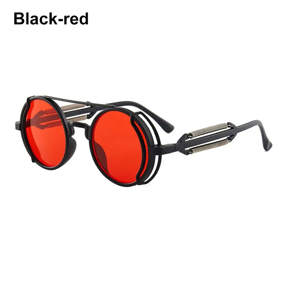 Punk Style Sunglasses for Women & Men Metal and PC Hybrid Frame Sun Glasses Round Frame Street Shooting Eyewear UV Protection